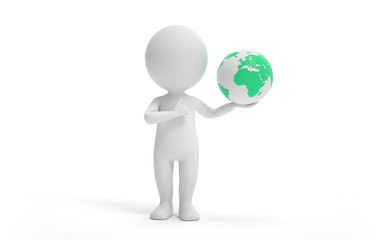 A man standing with a globe. global  business or ecology concept.  3d rendering,conceptual image.