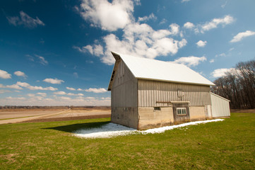 old barn and blue sky in Iowa