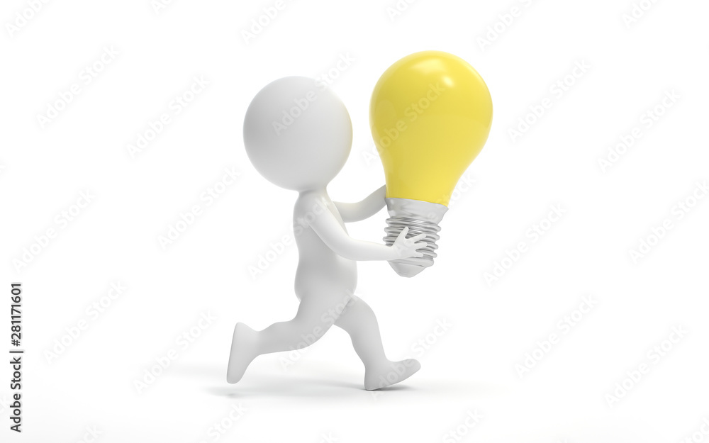 Poster a man standing with a bulb. innovation or creative concept. 3d rendering,conceptual image.