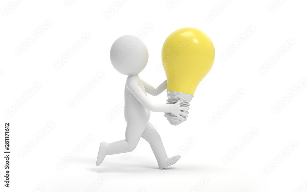 Poster a man standing with a bulb. innovation or creative concept. 3d rendering,conceptual image.