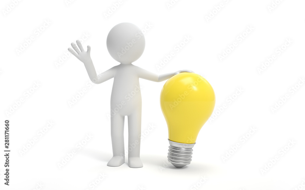 Poster a man standing with a bulb. innovation or creative concept. 3d rendering,conceptual image.