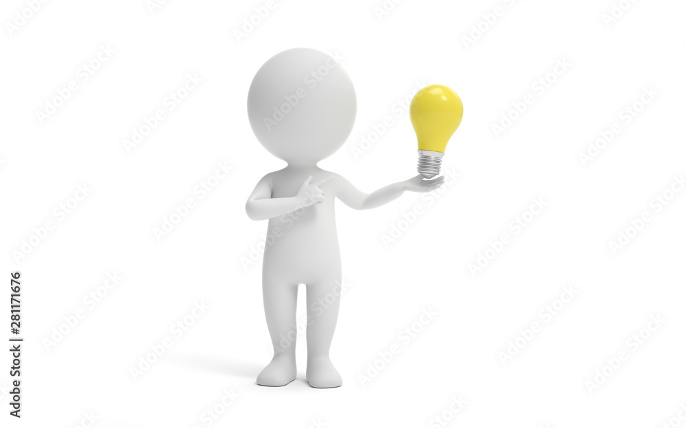 Poster a man standing with a bulb. innovation or creative concept. 3d rendering,conceptual image.