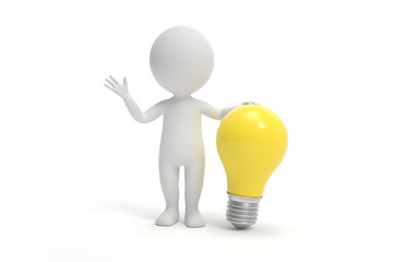 A man standing with a bulb. innovation or creative concept.  3d rendering,conceptual image.