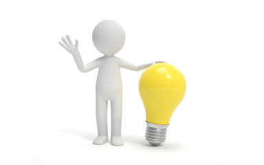 A man standing with a bulb. innovation or creative concept.  3d rendering,conceptual image.