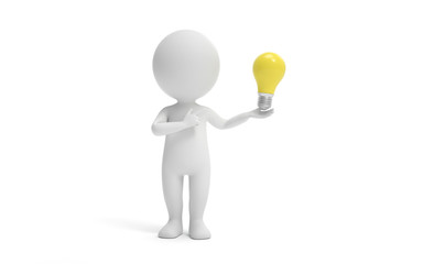 A man standing with a bulb. innovation or creative concept.  3d rendering,conceptual image.