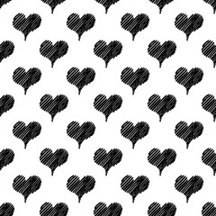 Seamless Modern grunge heart hand drawn set, great design for any purposes. Hand drawn doodle grunge heart set. Modern vector design. Seamless vector tile pattern. Doodle illustration