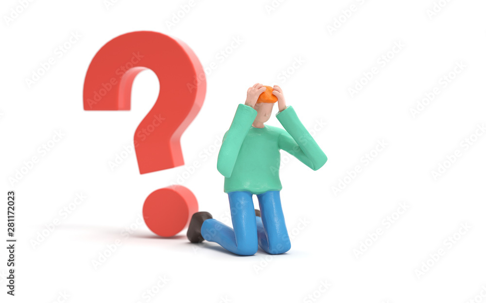 Poster a man thinking with a question mark,looking for a solution.decision and problem concept. 3d renderin