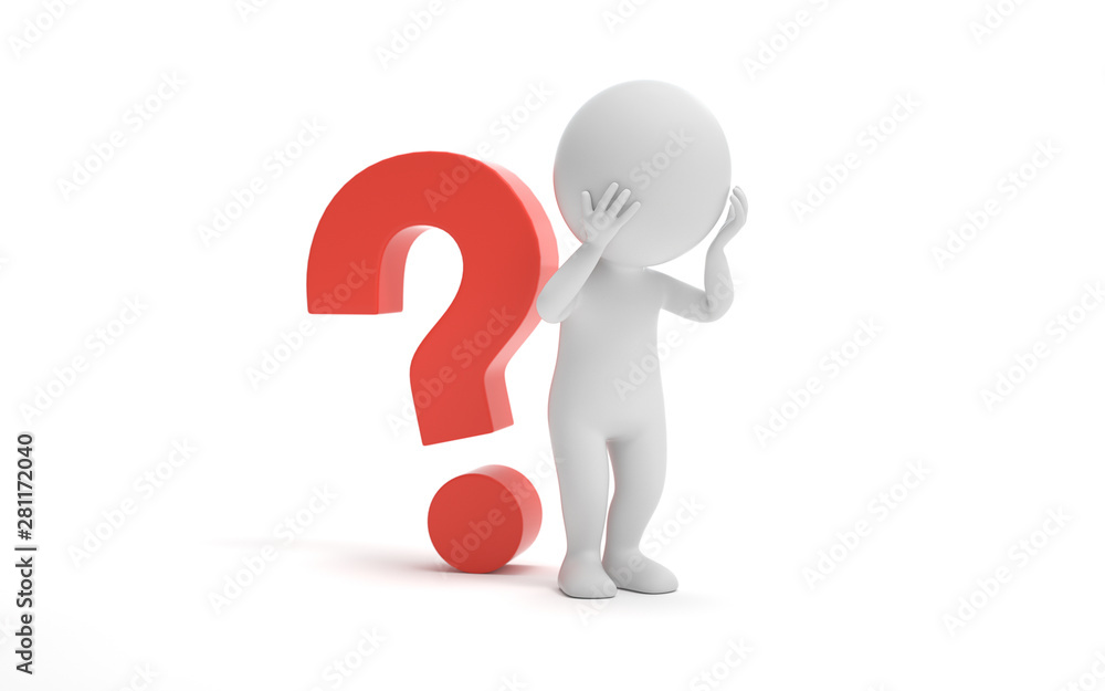 Poster a man thinking with a question mark,looking for a solution.decision and problem concept. 3d renderin