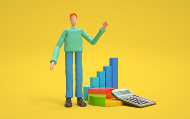 A man standing with a chart. financial and investing money concept.  3d rendering,conceptual image.