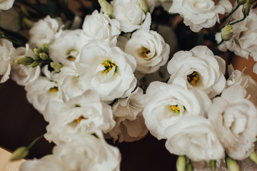 Bunch of white eustoma flowers.