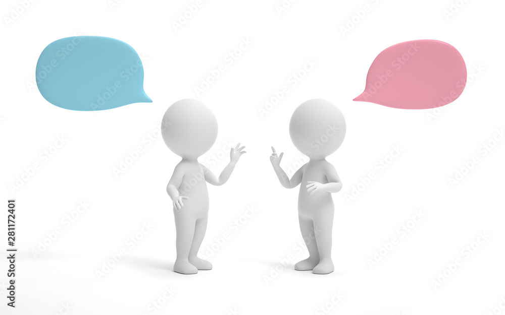 Poster two man talking and discussing. communication and talking concept. 3d rendering,conceptual image.