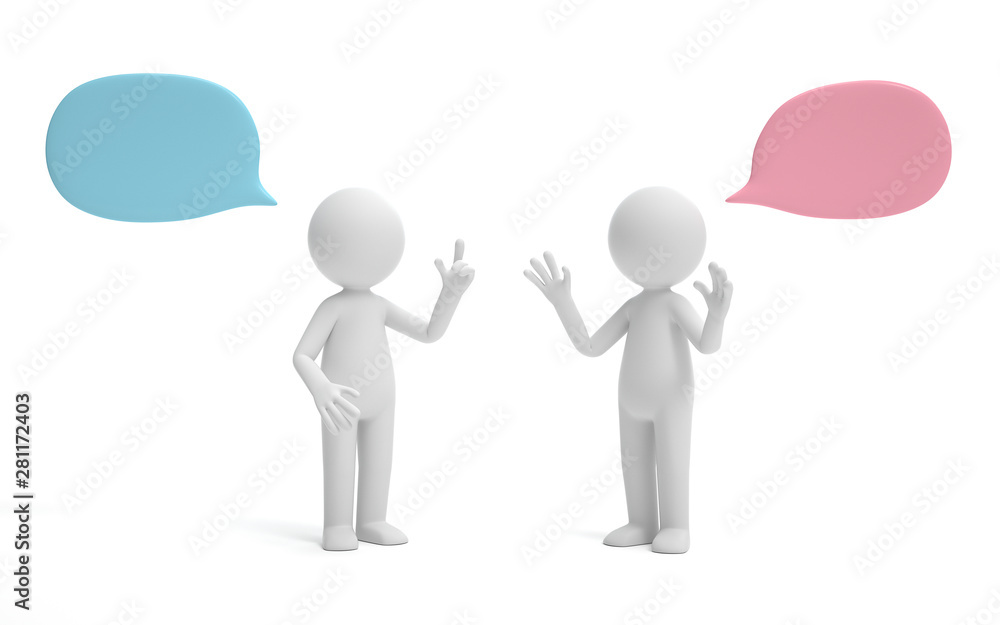 Poster two man talking and discussing. communication and talking concept. 3d rendering,conceptual image.