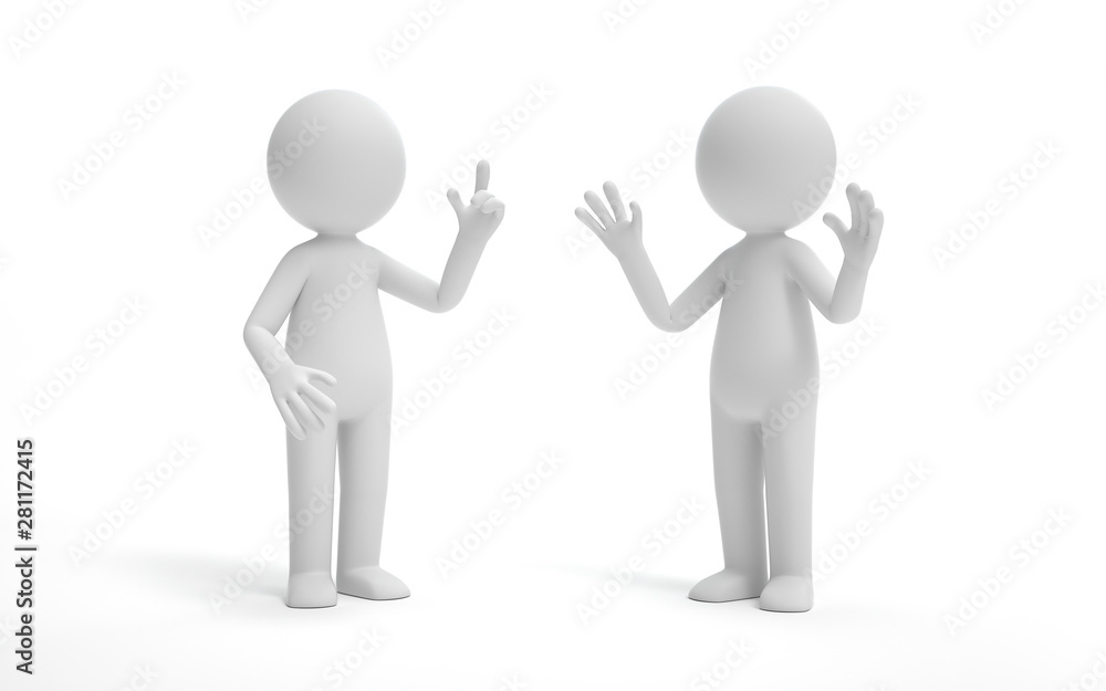 Poster two man talking and discussing. communication and talking concept. 3d rendering,conceptual image.