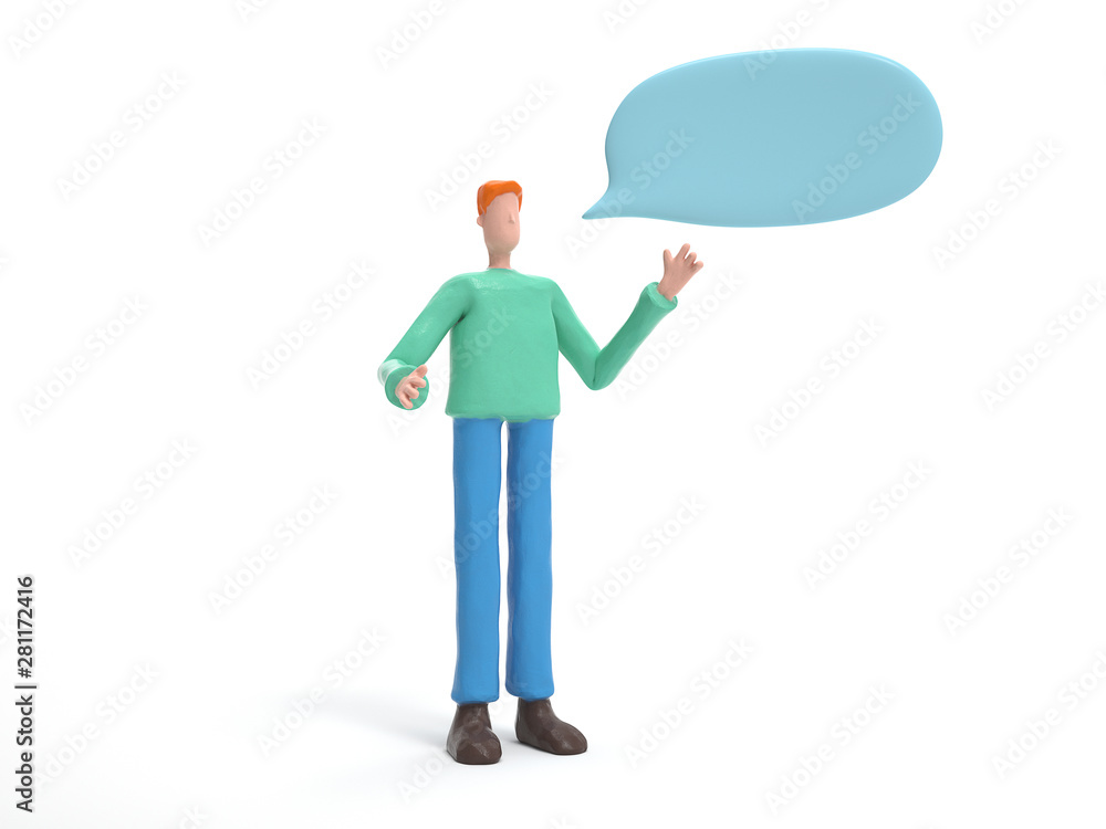 Poster a man with bubble talk.communication or social media concept. 3d rendering,conceptual image.