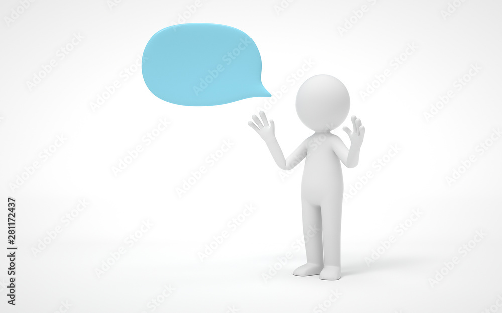 Poster a man with bubble talk.communication or social media concept. 3d rendering,conceptual image.