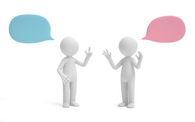 Two man talking and discussing. communication and talking concept. 3d rendering,conceptual image.