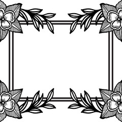 Flower pattern black white, isolated on a white backdrop, decorative of frame, for various card. Vector