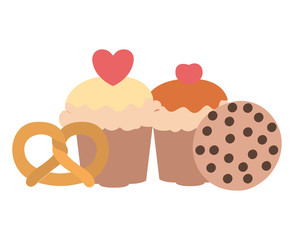 set of delicious and fresh bakery cakes