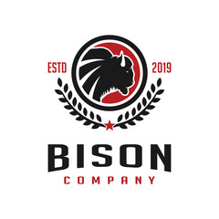 vintage bison circle logo design template