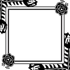 Vintage frame with blossom flowers, isolated on a white backdrop, design of cards. Vector