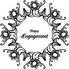 Ornate elements black white, elegant flower frame, design card happy engagement. Vector