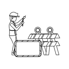 construction architectural engineering work cartoon in black and white