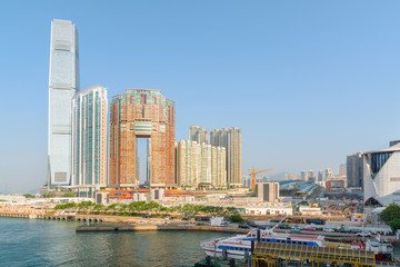 Fototapeta na wymiar Skyscraper and other modern buildings of West Kowloon