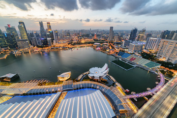 Fototapeta na wymiar Fantastic aerial view of Marina Bay and skyscrapers, Singapore