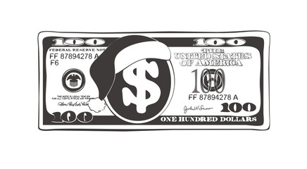 Design of 100 dollar with Santa Claus hat. Christmas bill one hundred dollar in black and white colors.