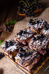 Polish cake from tin with fruit and sprinkles