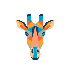 Geometric polygonal giraffe. Abstract colorful animal head. Vector illustration.	