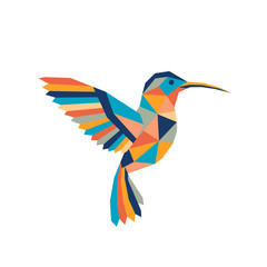 Geometric polygonal hummingbird. Abstract colorful animal. Vector illustration.	