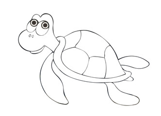 Illustration ink drawing of a black outline of animals. Birds and sea inhabitants on an isolated white background