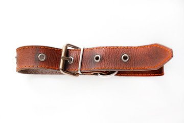 brown leather dog collar on a white background