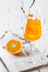 Aperol spritz cocktail in glass on white background