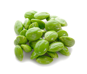 Parkia speciosa seeds or bitter bean on white background