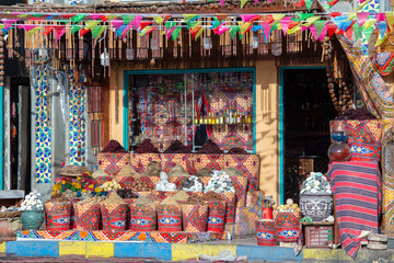 Traditional spices bazaar with herbs and spices in street old market in Sharm El Sheikh, Egypt....