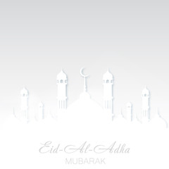 Eid Al Adha Mubarak greeting card with Mosque. Vector
