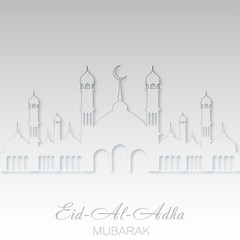 Obraz premium Eid Al Adha Mubarak greeting card with Mosque. Vector