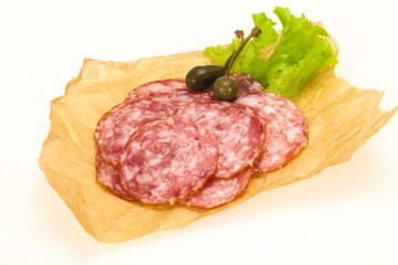 Spanish Salchichon sausage with salad