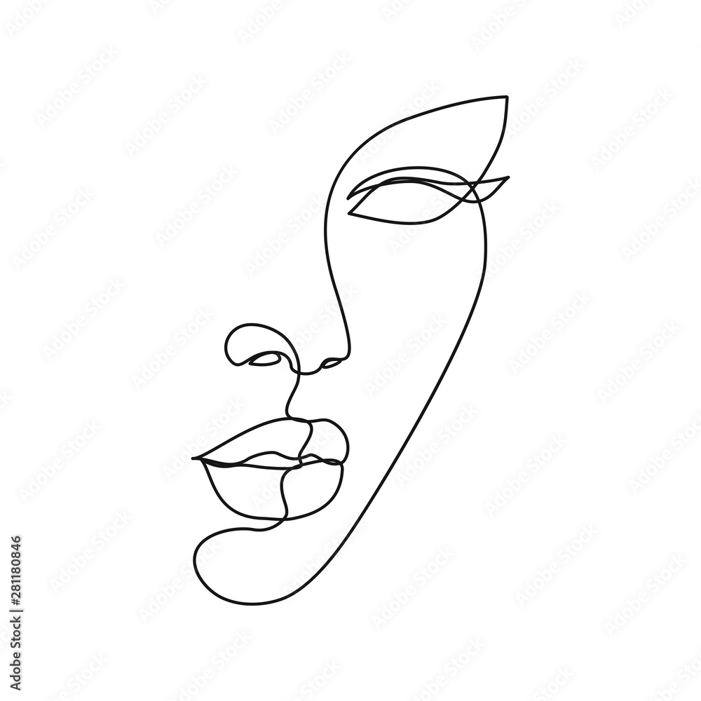 Wall mural woman face line drawing art. abstract minimal female face icon, logo - Wall murals