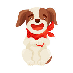 Cute puppy sitting on his hind legs. Vector illustration on white background.