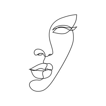 Woman face line drawing art. Abstract minimal female face icon, logo