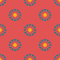 Seamless flower pattern background in the colours of coral, teal, and yellow