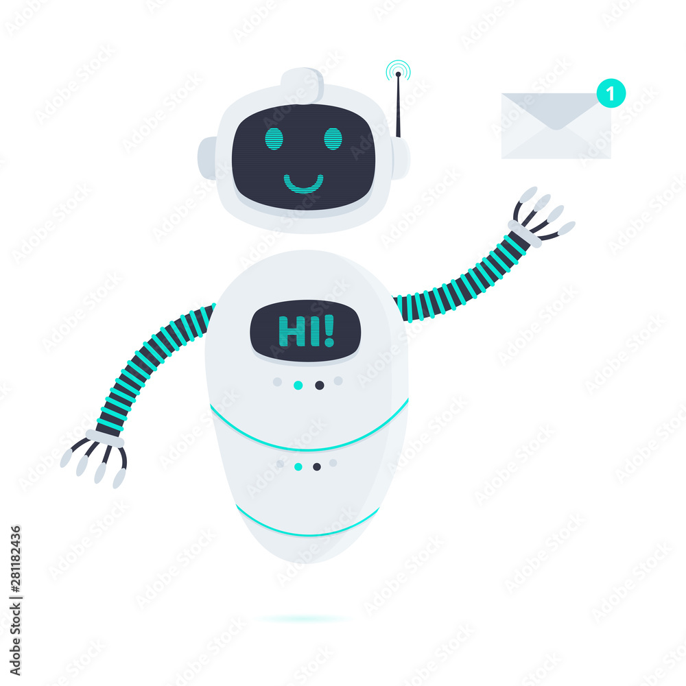 Poster robot chatbot icon sign flat style design vector illustration isolated on white background. cute ai 