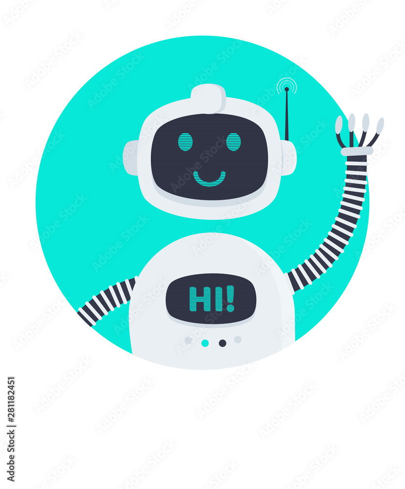 Poster robot chatbot icon sign flat style design vector illustration isolated on white background. cute ai 
