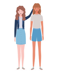 young women standing on white background