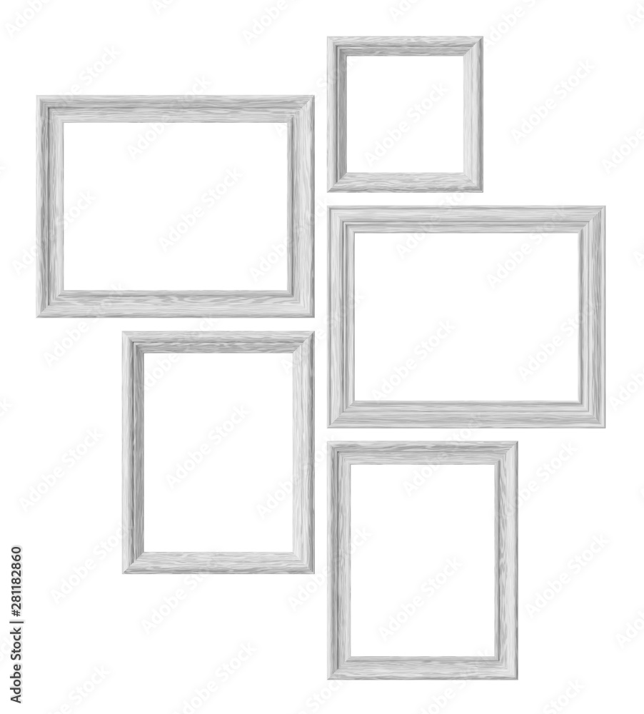 Wall mural white wood picture or photo frames isolated on white background