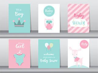 Fototapeta na wymiar Set of baby shower invitations cards,poster,greeting,template,animal,Vector illustrations