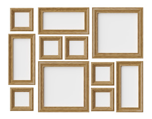 Wood photo or picture frames isolated on white with shadows